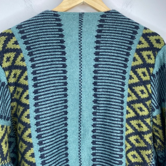 J Jill Cardigan XLP Wool Alpaca Boho Aztec Southwestern Teal Pockets Lagenlook - Picture 5 of 11